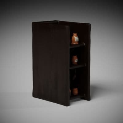 Cluttered Apothecary Shelf Unit