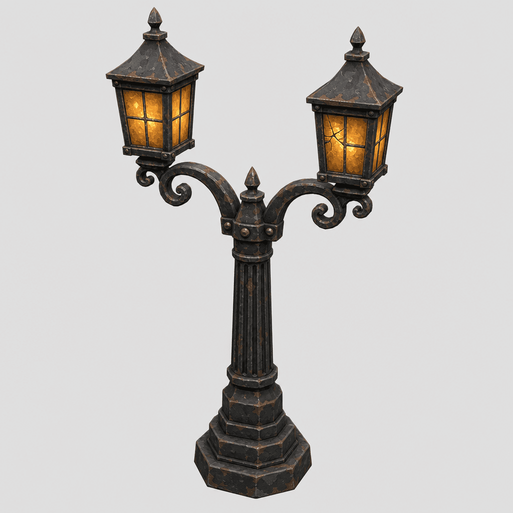 Twin-Arm Iron Lamp Post