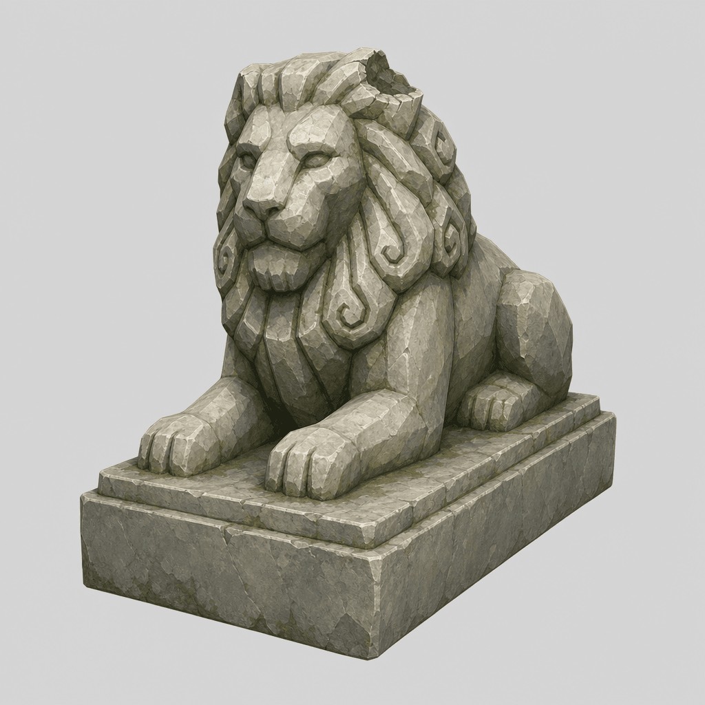 Weathered Stone Lion Statue