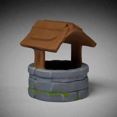 Stone Well with Rope Bucket